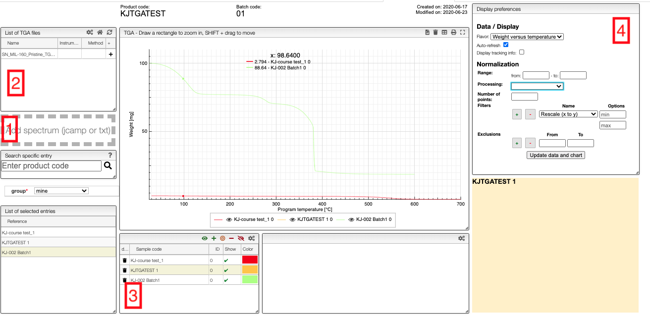 Screenshot of the TGA analysis module